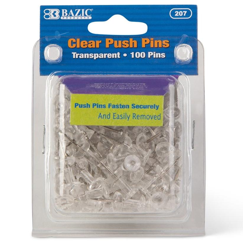 pack of 100 clear push pins - clear thumbtacks - city business shipping